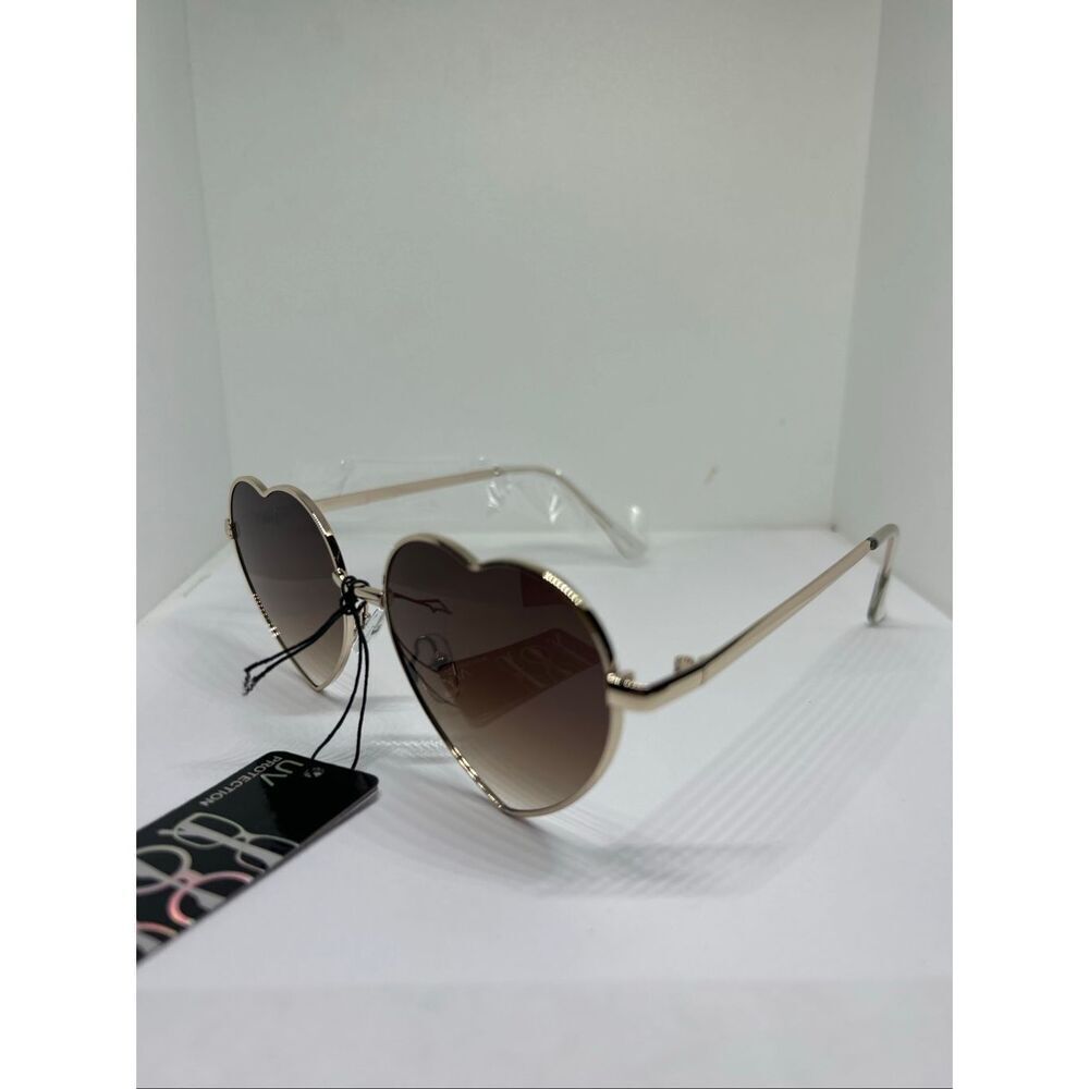 Y2K Brown Gradient Heart Sunglasses Gold Frame UV Protection